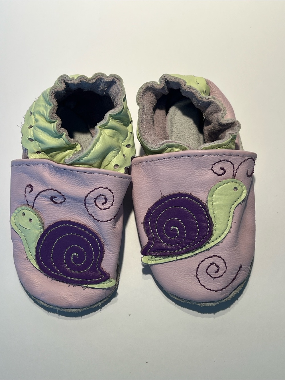Robeez Lilac and Lime Snail Appliqué Soft Leather Baby Shoes
